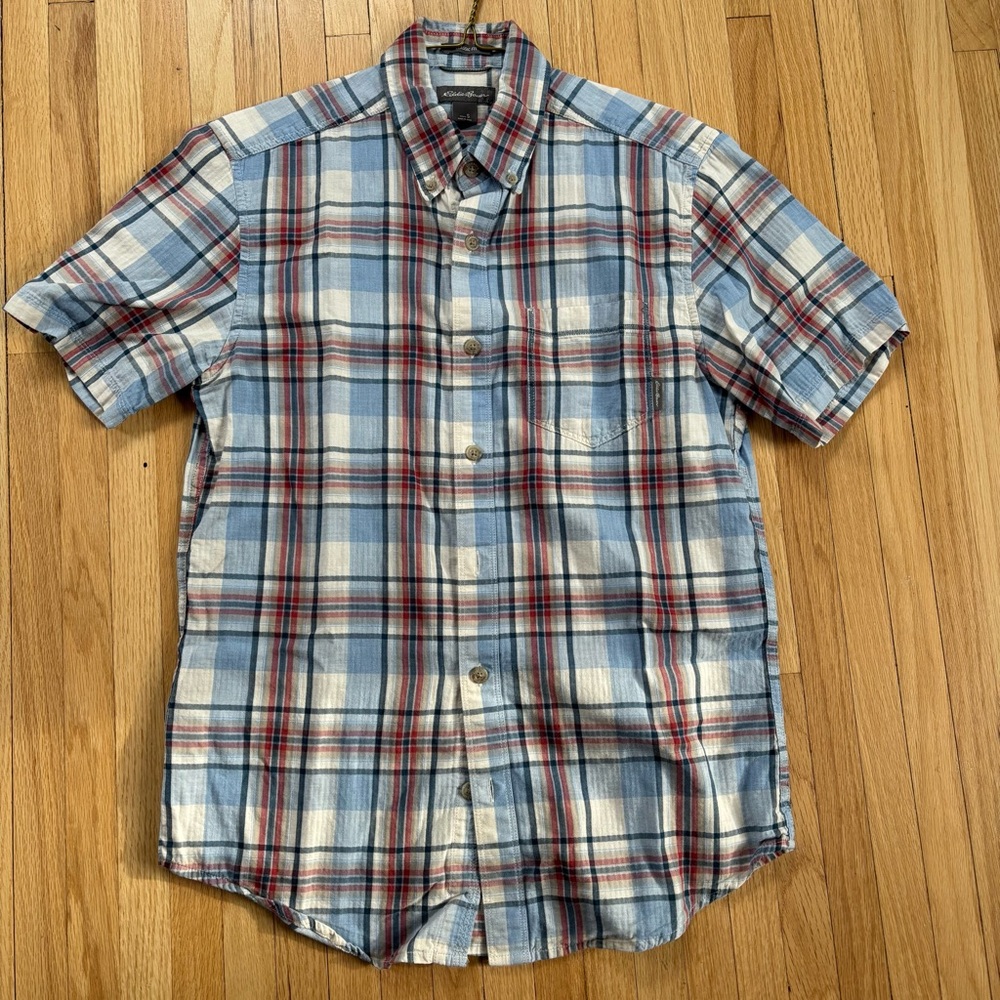 Eddie Bauer Classic Fit Blue Red White Plaid Shirt